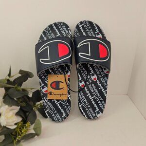 Champion Mens Slide Sandals Navy & Red Logo Size 13 Durable Comfort NWT